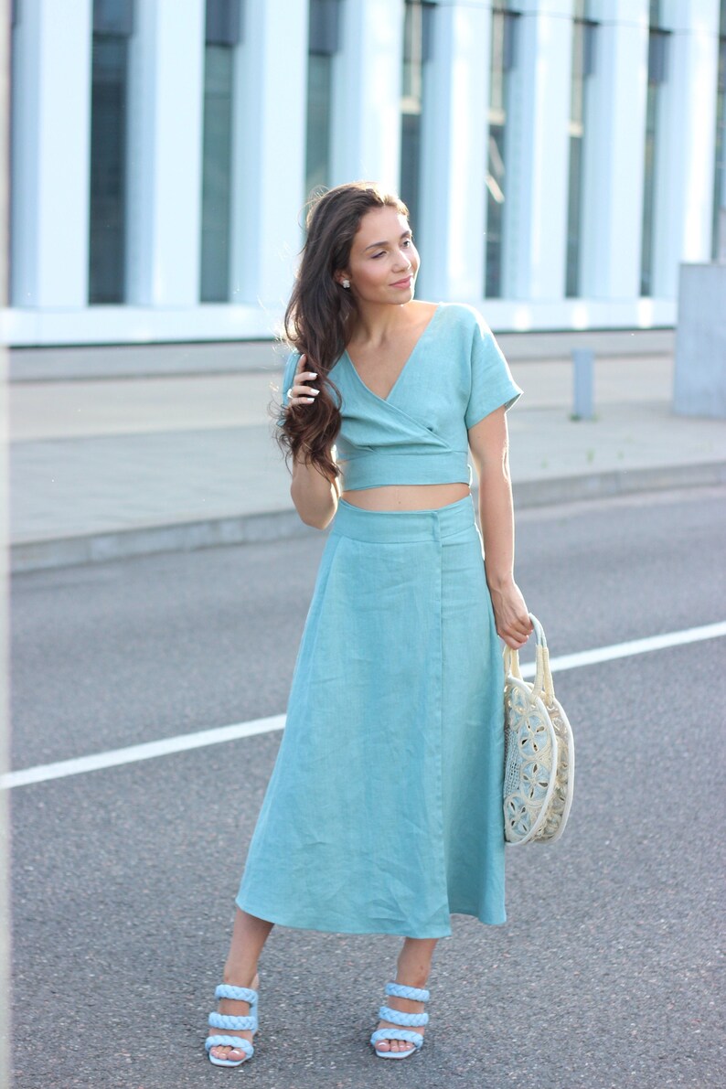 Linen wrap skirt, long skirt, linen clothing, aline skirt, midi skirt, two piece set skirt linen, summer KIM skirt image 3