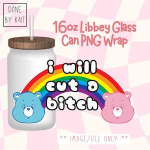 CUT A BEAR | 16oz Libbey Glass Can Wrap | Cartoon Sublimation Design PNG | Digital Download