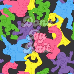 Monster In My Pocket Seamless Digital Pattern, Tessuto, Carta, Album di ritagli, Carta da regalo, Sublimazione