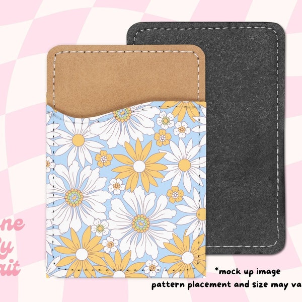 Blue Flowers Phone Card Holder | Stick On | Phone Wallet | Phone Caddy | Card Holder | Sublimation