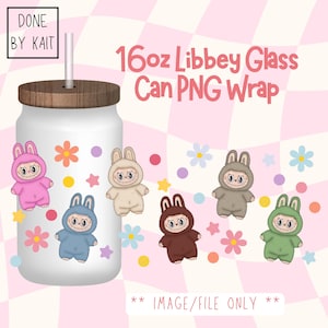 LABUBU Exciting Macaron | 16oz Libbey Glass Can Wrap | Cartoon Sublimation Design PNG | Digital Download