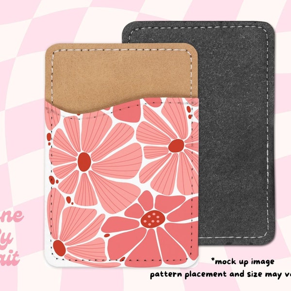 Pink Flowers Phone Card Holder | Stick On | Phone Wallet | Phone Caddy | Card Holder | Sublimation