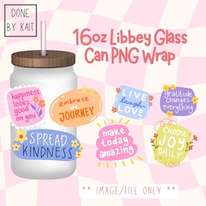 POSITIVE | 16oz Libbey Glass Can Wrap | Cartoon Sublimation Design PNG | Digital Download