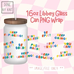 MOTIVATE | 16oz Libbey Glass Can Wrap | Cartoon Sublimation Design PNG | Digital Download