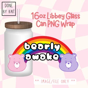 CARE BEARLY | 16oz Libbey Glass Can Wrap | Cartoon Sublimation Design PNG | Digital Download