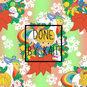 RAINBOW BRITE WREATH - Seamless Digital Pattern, Fabric, Paper, Scrap Book, Wrapping Paper, Sublimation