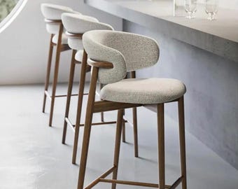 Curved Linen Backrest Bar Stools