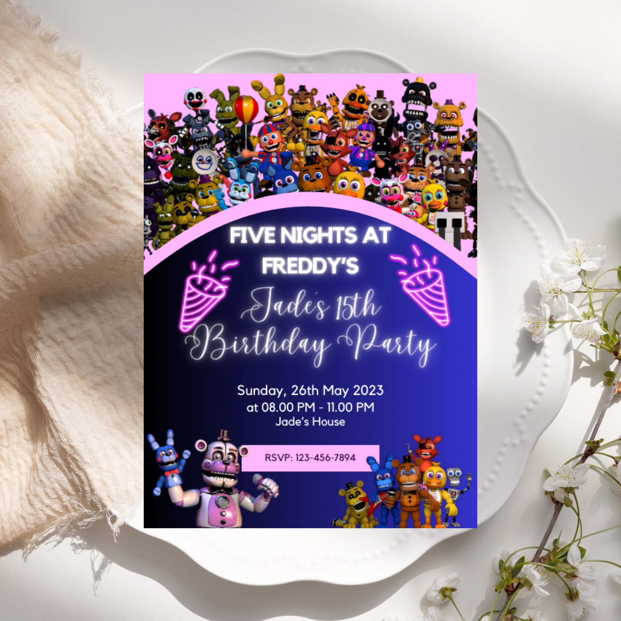 FNAF Five Nights at Freddy's Neon Glow Canva Printable Digital Download ...