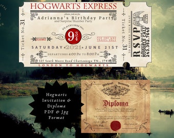 Wizard Magic ticket Invitation Editable, Printable Birthday Express Train Ticket Template, Instant Digital Download Editable PDF File