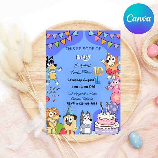 Bluey Birthday Invitation Bluey invite digital Bluey and Bingo Invitation Template Bluey Invite Download Canva Bluey Party Invite