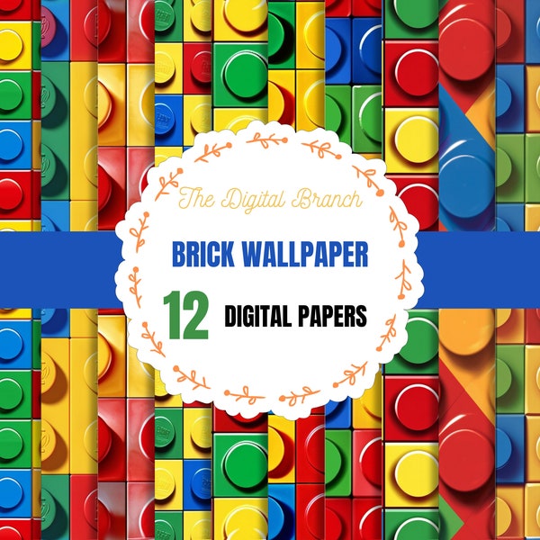 Building Blocks Digital Paper, Toy Bricks Digital Paper, Rainbow Background, Kids Party Theme, Printable Scrapbook Paper, Seamless Patterns