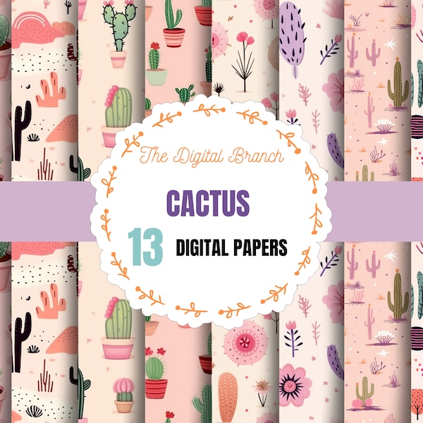 Kaktus nahtlose digitales Papier Sets - rosa Kaktus Thema Party - Kaktus Scrapbooking Papier - sofortiger Download - Kaktus nahtlose Muster