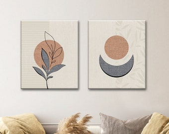 Set of 2 Boho art prints Minimalist Botanical Printable art DIgital wall print Sun Moon Modern Wall prints Digital