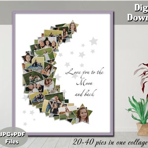 Moon photo collage Love photo collage Love you to the moon and back poster Photo collage Custom photo collage Baby collage