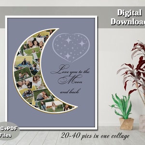 Moon photo collage, Love you to the moon and back collage, Anniversary gift collage, Wedding anniversary gift for him 5 years, Gift for him