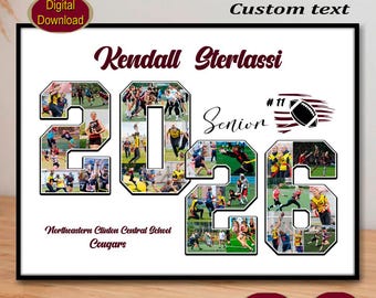 Football Photo collage Senior football 2026 American football senior poster Senior night Flag football Coach gift ideas Custom photo collage