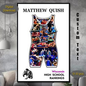 Wrestling photo collage Wrestler silhouette collage Senior night poster Wrestling senior collage Wrestling custom gift idea