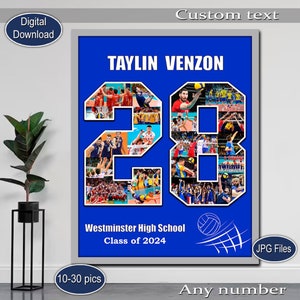 Any Number Collage Sport Photo collage Senior night Basketball Gift Volleyball Number Photo collage Gift for Player image 1