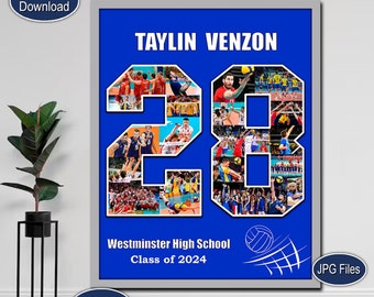 Any Number Collage Sport Photo collage Senior night Basketball Gift Volleyball Number Photo collage Gift for Player