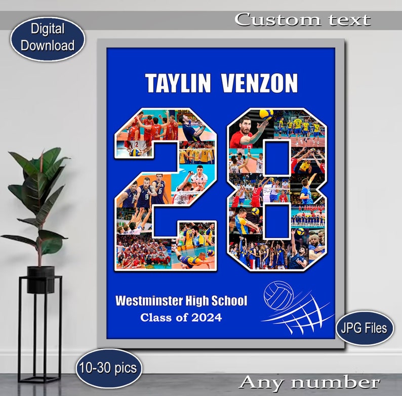 Any Number Collage Sport Photo collage Senior night Basketball Gift Volleyball Number Photo collage Gift for Player image 1