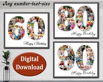 Any number Birthday Photo Collage gift Gift for Grandmama Gift for Father Birthday Collage Gift 90th birthday gift 60th Birthday gift