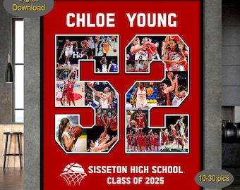 Number sport photo collage Basketball senior night gift Any number photo poster Senior night collage Photo collage for basketball player