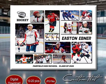 Collage de photos de hockey Affiche de nuit de hockey numérique pour seniors Cadeau de sport de hockey pour joueur Affiche d'entraîneur