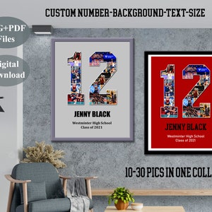 Collage de números deportivos Baloncesto Regalo para la noche de graduación Ideas de regalos de béisbol para graduados Regalo de fútbol para graduados Póster fotográfico de béisbol para graduados imagen 3