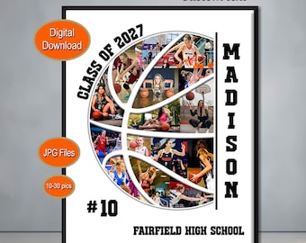 Basketball Senior Night Sport photo collage Senior basketball gift Coach basketball poster