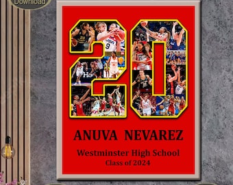 Sport number photo collage Basketball Senior night gift football number collage