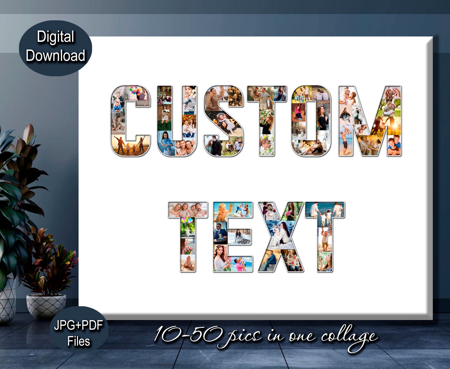 Collage Large Text Custom Text Photo Collage, Personalized Photo Collage, Any Custom Word ...