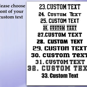 May include: A list of different font styles for custom text, numbered 23 through 33. The fonts range from bold and blocky to more delicate and cursive.