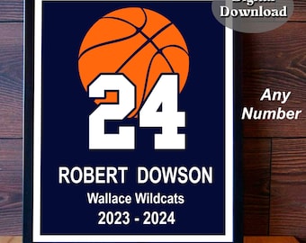 Póster de la Noche de los Seniors, Regalo de Baloncesto para Seniors, Regalo para Jugadores con Números, Collage de Regalos con Números Deportivos, Regalo Personalizado para Seniors