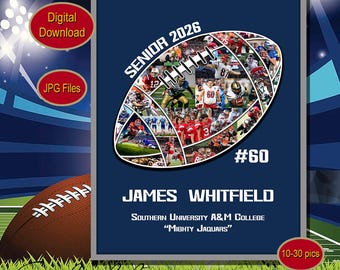 Football photo collage Sport photo collage Senior football poster American football player gift Custom sport photo collage