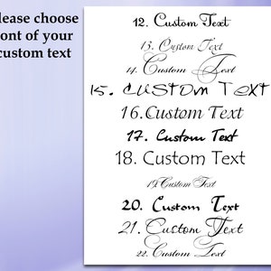 May include: A list of 11 different font styles for custom text, numbered 12 through 22. The text reads "Custom Text" in each font style.