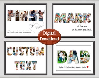Custom photo collage Personalized Gift Collage Name photo collage Dad gift collage Any Text Collage Digital download Photo collage