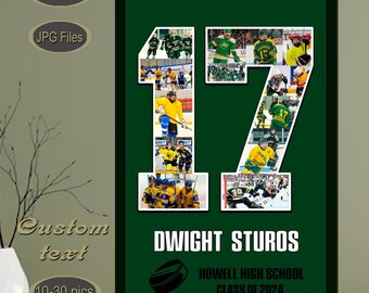 Hockey Photo collage Sport Number Photo Collage Hockey Senior night gift Senior night poster Cheers gift