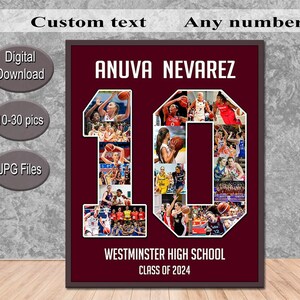 Collage fotografico di basket per anziani Numero Collage sportivo Qualsiasi collage regalo sportivo Poster della serata per anziani Regalo dell'allenatore Collage fotografico digitale