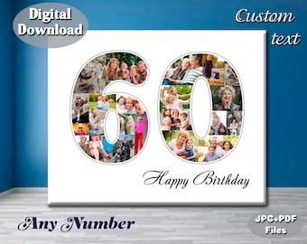 60th Birthday Photo Collage, Birthday Gift Collage, Number Collage Birthday Gift, Sixty Birthday Number Photo Collage