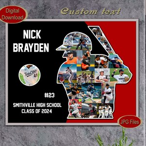 Baseball photo collage, Senior baseball gift, Senior night  Baseball Poster, Sport photo collage, Baseball Silhouette Collage