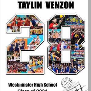 Any Number Collage Sport Photo collage Senior night Basketball Gift Volleyball Number Photo collage Gift for Player image 3