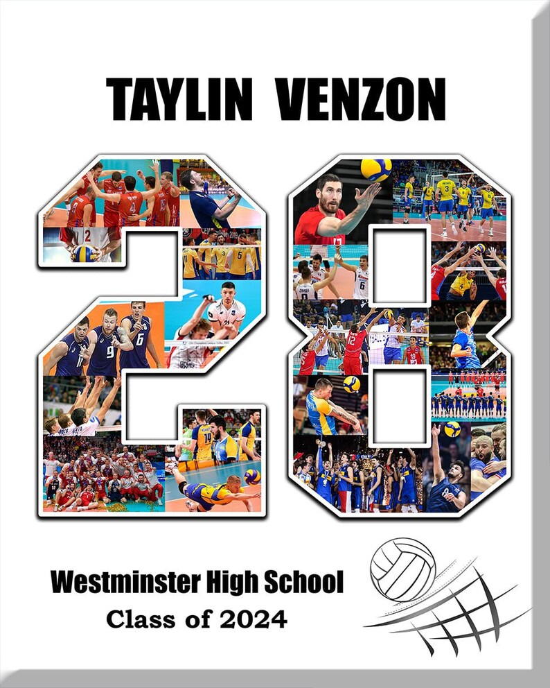 Any Number Collage Sport Photo collage Senior night Basketball Gift Volleyball Number Photo collage Gift for Player image 3