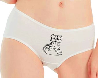 Naughty panties for her, wet cat wap undies, Valentine anniversary gift, funny rude hipster panty, hilarious gift for woman wife girlfriend