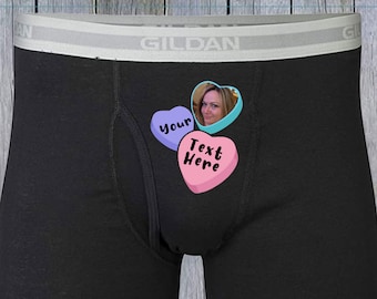 Personalized picture boxer brief, candy heart picture funny naughty boxer brief, funny mens underwear with your photo, gag gift for him