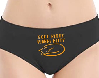 Naughty panties for her, soft kitty warm kitty undies, funny rude hipster panty, hilarious anniversary birthday gift for wife girlfriend