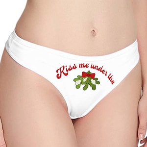 Mistletoe thong lingerie, naughty holiday panties, funny Christmas bridal bachelorette party gift, funny gag gift, mistletoe holiday panty