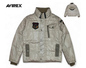 Chaqueta de vuelo acolchada Avirex USAF vintage: plumón color crema, capucha oculta (talla M)