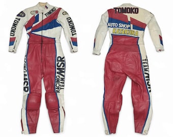 フュリガンHONDA レーシング スーツ希少80s France vintage Honda Parisienne Elf Racing Motorsport RARE vintage 80s Red Blue