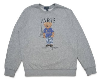 Vintage 00s Polo Ralph Lauren Youth Polo Bear Paris Sweater Sweatshirt Crewneck / Fits Medium Adult Size