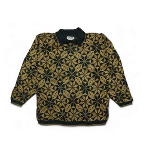 Vintage 70s ALFRED DUNNER Abstract Pattern Knit Bling Sparkle Lurex Acrylic Crewneck Sweater / Size M / Made in USA
